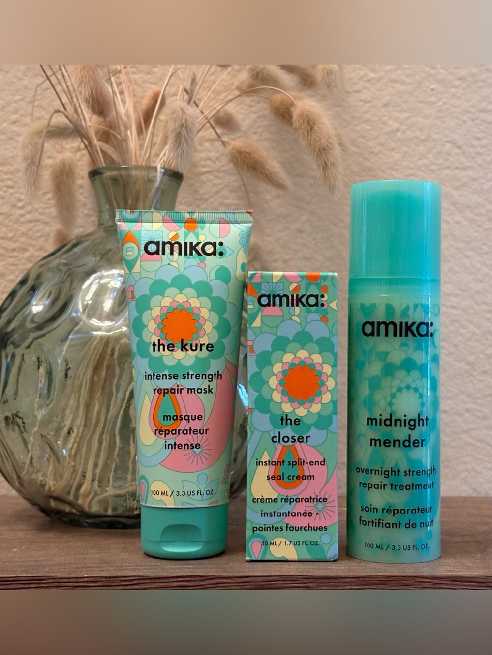 Amika The Kure Intense Repair Mask, Midnight Mender + The Closer Trio Set